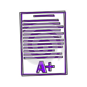 Vector icon school form grades. Excellent test result cartoon style on white isolated background