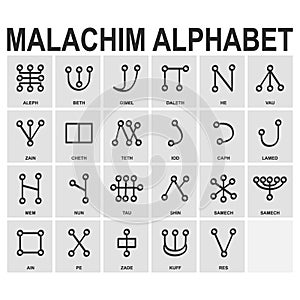Vector icon set with Ancient Occult Alphabet Malachim