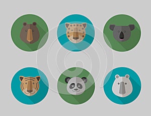 Vector icon set of animals flat style