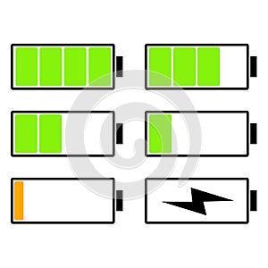 Vector  Icon Set of Battery Icons from Full to Low