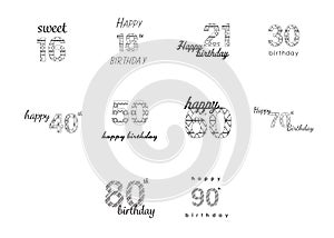 Vector icon set for birthday wishes