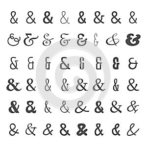 Vector icon set of black ampersands