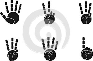 Vector icon set of black hands poses silhouette