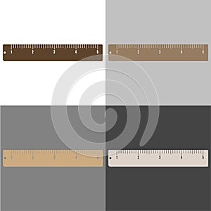 Vector icon set of brown ruler. Metric system. School measurin