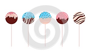 Vector icon set with cake pops. Cartoon style.