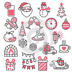Vector icon set for christmas and new year design. Template for invitation, card. Isolated elements on white background