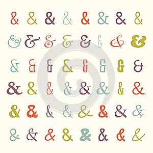 Vector icon set of colored ampersands