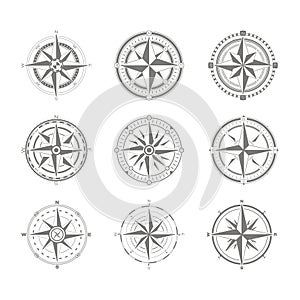 Vector icon set with compass rose