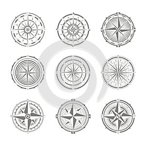 Vector icon set with compass rose