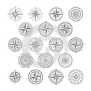 Vector icon set with compass rose