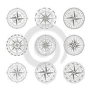 Vector icon set with compass rose