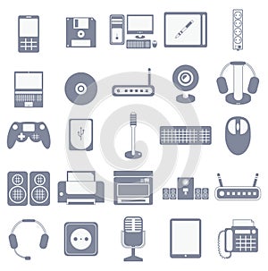 Vector icon set of computer media gadgets and devices