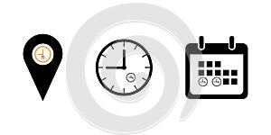 Time, date and address or location icon event elements vector.