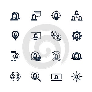 Vector Icon Set of Female User Avatars for Web Account