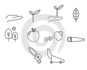 Vector icon set for gardening activities