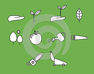 Vector icon set for gardening activities
