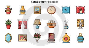 Vector Icon Set: Home Decor and Interior Elements