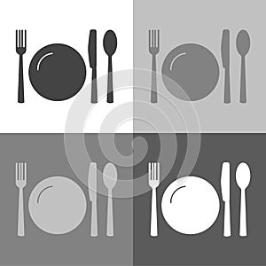 Vector icon set knife, fork, spoon and plate. Cutlery. Table set