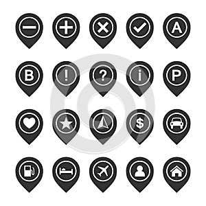 Vector Icon Set of map pins or pointers. Place location markers or signs photo