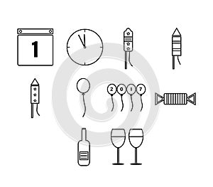 Vector icon set of new year's eve