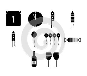 Vector icon set of new year's eve