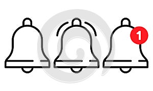 Vector icon set of notification, incoming message, ringing bell in line style