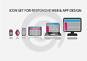 Vector icon set for responsive app development and web development on mobile devices such as smart phone, smart watch