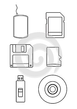 Vector icon set of storage media in contour