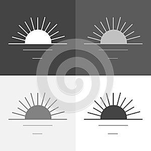 Vector icon set sunset, sunrise symbol on white-grey-black color