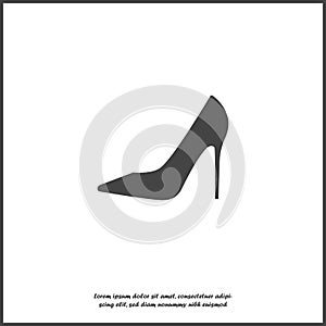 Vector icon of a shoe. Women`s high-heeled shoes on white isolated background. Layers grouped for easy editing illustration. For