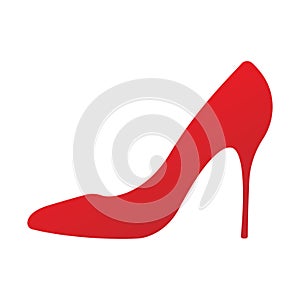 Vector icon of a shoes. Women s high-heeled sticker. For your design. High heel shoes icon. Elegant red silhouette