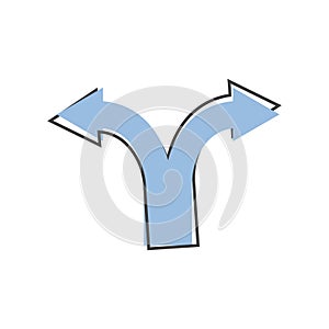Vector icon showing two-way direction road direction sign icon on cartoon style on white isolated background