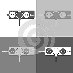 Vector icon sockets and plugs. An extension cord the socket. Vector icon set on white-grey-black color