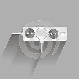 Vector icon sockets and plugs. An extension cord the socket. Vector illustration with shadow design.