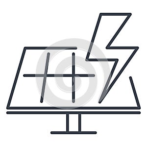 Vector icon of solar battery and lightning sign. Alternative energy source and environmental conservation.