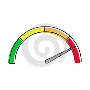 Vector icon speedometer or tachometer with arrow cartoon style on white isolated background
