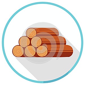 Vector icon of a stack of firewood logs in a flat design style with a long shadow