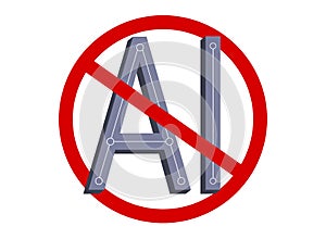 Vector icon of stop sing for artificial intelligence. Stop artificial intelligence