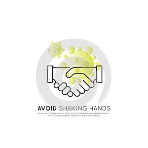 Vector Icon Style Illustration Web Badge of Hand Shake Greeting, Corona Virus Spread Prevention Method