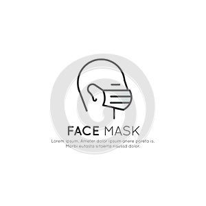 Vector Icon Style Illustration Web Badge of Human Wearing a Face Mask, Raspirator, Corona Virus Spread Prevention Method