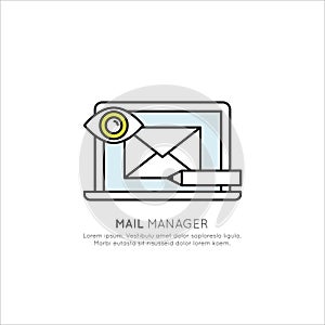 Vector Icon Style Illustration Web Badge of Mail Manager Service App