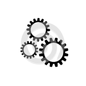 Vector Icon: Three Gears, Machine Technical Illustration, Black and White.