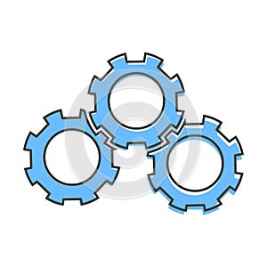 Vector icon three gears wheel. Illustration gears in motion cartoon style on white isolated background