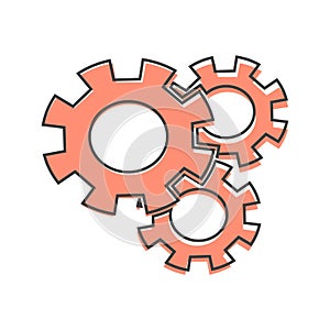 Vector icon three gears wheel. Illustration gears in motion cartoon style on white isolated background cartoon style. Layers
