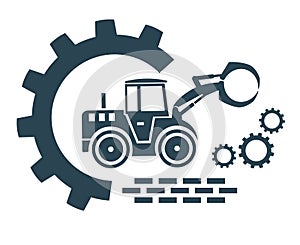 Vector icon of the tractor loader logo. Construction and special equipment