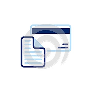 vector icon of two credit cards with notepad involved for paying bills and invoices for purchases in installments