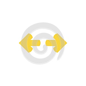 Vector icon. Two yellow opposite horizontal arrows isolated on white