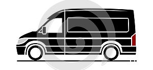 Vector icon van side view on white background. Van side view trendy icons; black van side view vector illustration. Vector