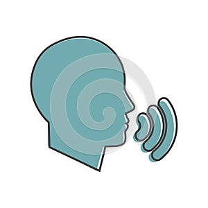 Vector icon voice command, man talking. Sound voice cartoon style on white isolated background