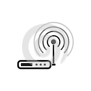 Vector icon of a Wi-Fi router with an antenna. Wireless Internet